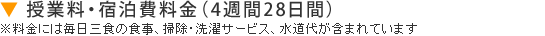 授業料・宿泊費料金（4週間）